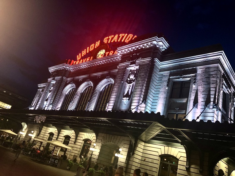 Denver Union Station at night